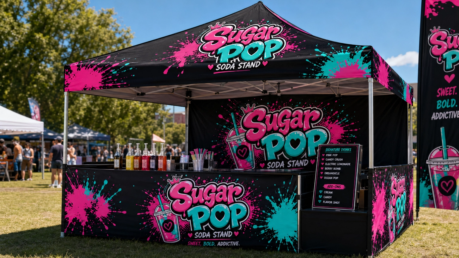 Sugar Pop Soda Stand tent at an event
